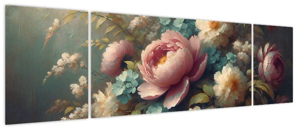 Obraz - Zátiší s květinami - malba (170x50 cm)