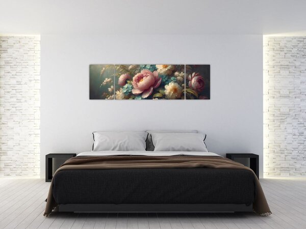 Obraz - Zátiší s květinami - malba (170x50 cm)