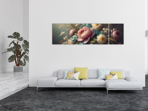 Obraz - Zátiší s květinami - malba (170x50 cm)