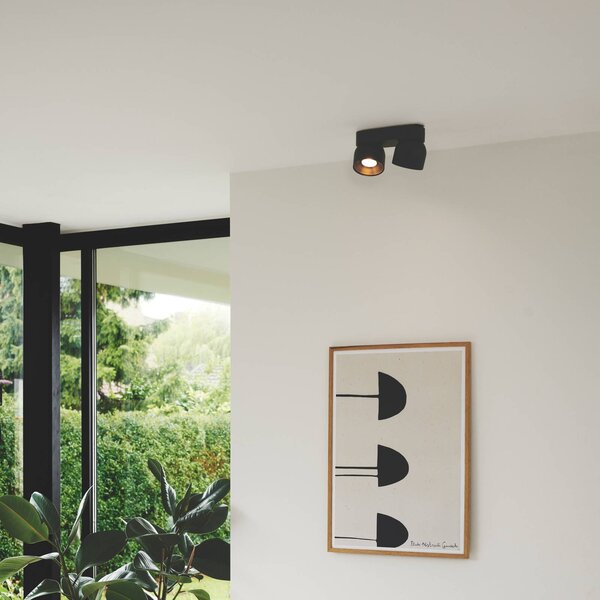 Nordlux Downlight Pitcher, GU10, dvouplamenový, kov, černý, stmívatelný, Černá, Obývací pokoj / jídelna, kov, Moderní, Stropní svítidlo