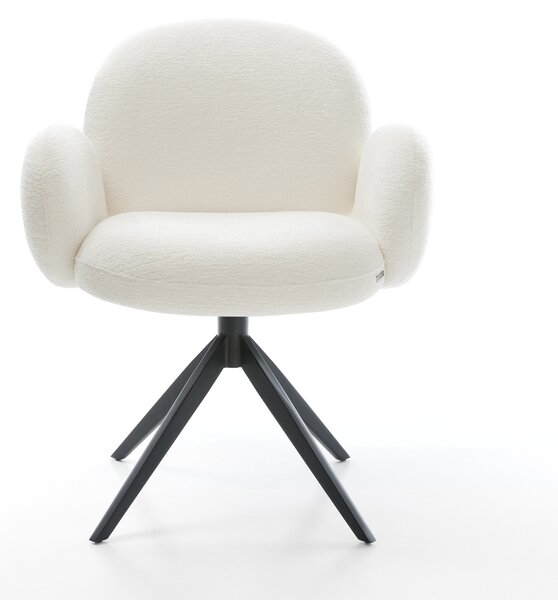 DELIFE Jídelní židle Nube-Flex s područkami bouclé měkký béžová křížová podnož široká černá 360° otočný houpací funkce taštičkové pružiny