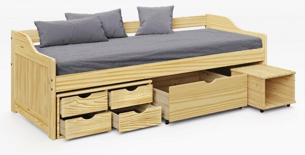 Kondela Postel 90x200 s úložným prostorem, přírodní, masiv, MAXI NEW