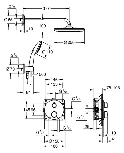 Grohe Vitalio Start sprchová sada pod omítku s termostatem s dešťovou sprchou chrom 34883000