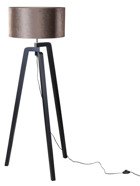 Stojací lampa černá s hnědým sametovým stínítkem 50 cm - Puros