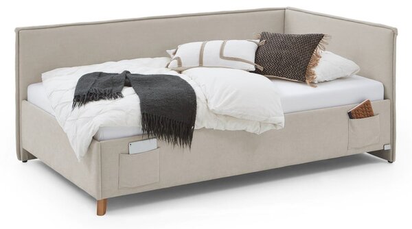 Béžová čalouněná rohová dětská postel s úložným prostorem s roštem 90x200 cm Fun – Meise Möbel