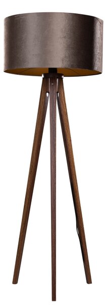 Stojací lampa na třech nohách z ořechového dřeva s hnědým sametovým stínítkem 50 cm - Tripod Classic