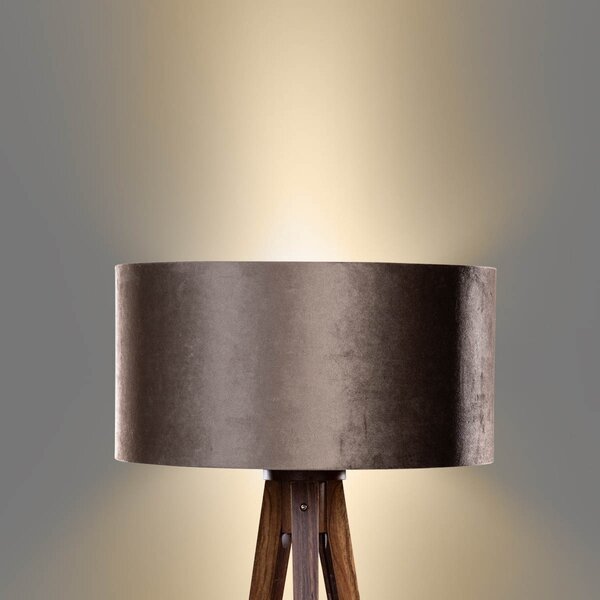 Stojací lampa na třech nohách z ořechového dřeva s hnědým sametovým stínítkem 50 cm - Tripod Classic