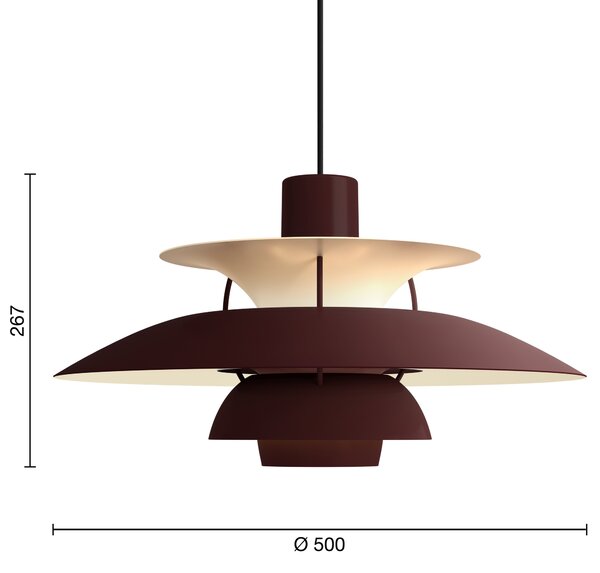 LOUIS POULSEN Závěsná lampa PH 5, Monochrome burgundy