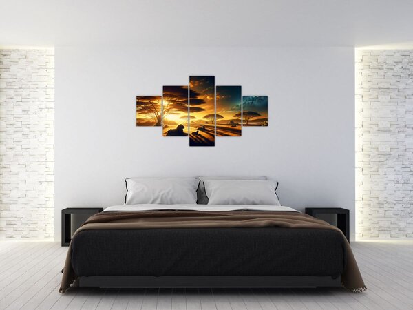 Obraz - Odpočívající lvi (125x70 cm)