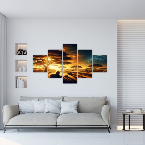 Obraz - Odpočívající lvi (125x70 cm)