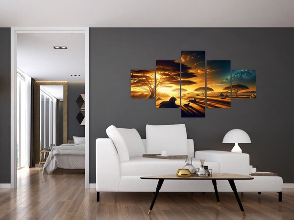 Obraz - Odpočívající lvi (125x70 cm)