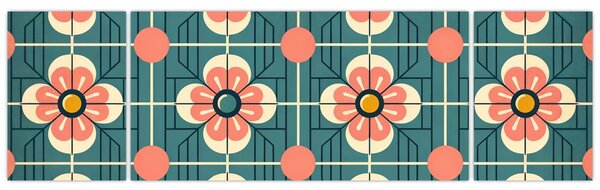 Obraz - Retro vzor s květy (170x50 cm)
