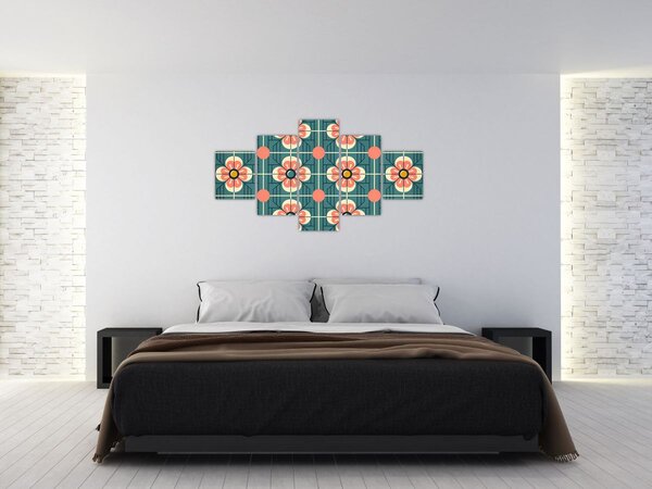Obraz - Retro vzor s květy (125x70 cm)
