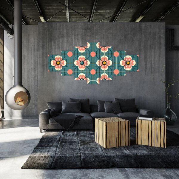Obraz - Retro vzor s květy (210x100 cm)