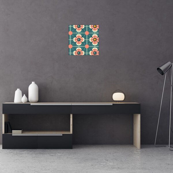 Obraz - Retro vzor s květy (30x30 cm)