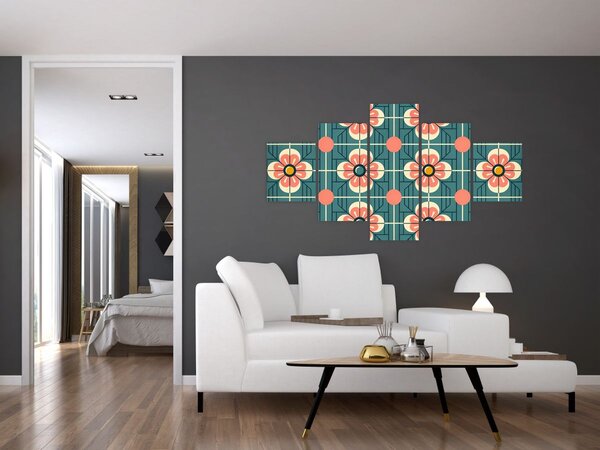 Obraz - Retro vzor s květy (125x70 cm)