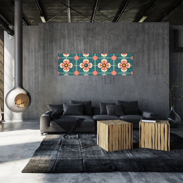 Obraz - Retro vzor s květy (170x50 cm)