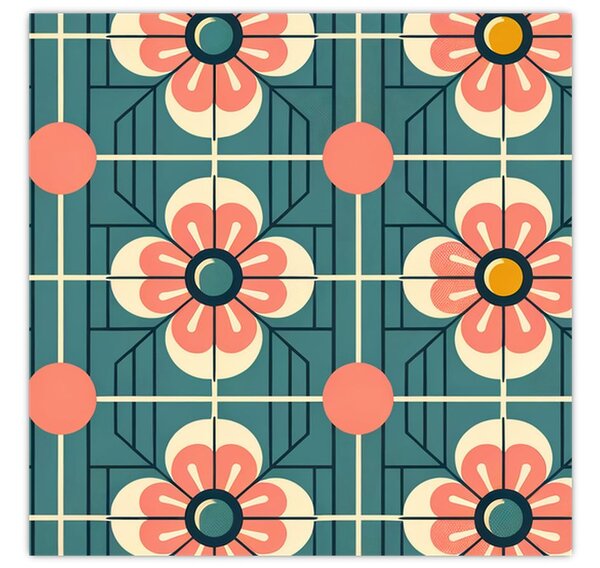 Obraz - Retro vzor s květy (30x30 cm)