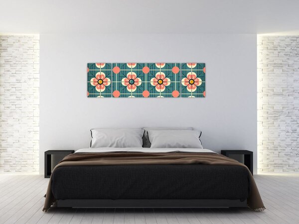 Obraz - Retro vzor s květy (170x50 cm)