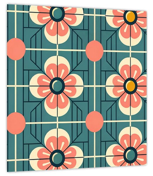 Obraz - Retro vzor s květy (30x30 cm)