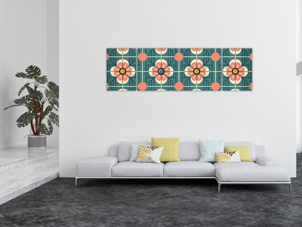 Obraz - Retro vzor s květy (170x50 cm)