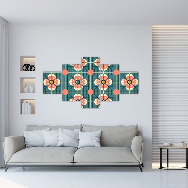 Obraz - Retro vzor s květy (125x70 cm)