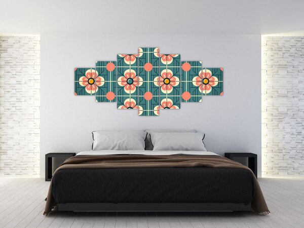 Obraz - Retro vzor s květy (210x100 cm)