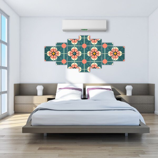 Obraz - Retro vzor s květy (210x100 cm)
