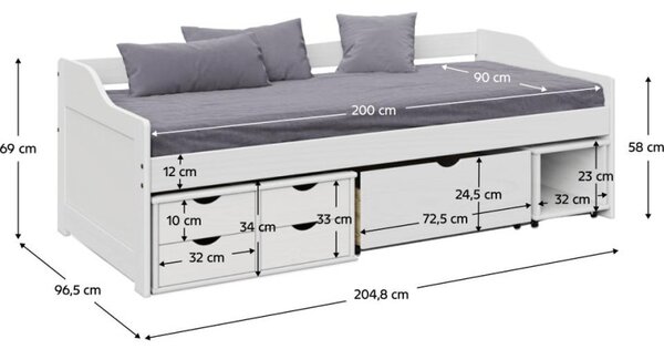 Kondela Postel MAXI NEW 90x200 s úložným prostorem masiv bílá