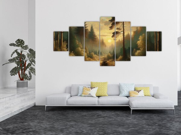 Obraz - Slunce zářící lesem (210x100 cm)