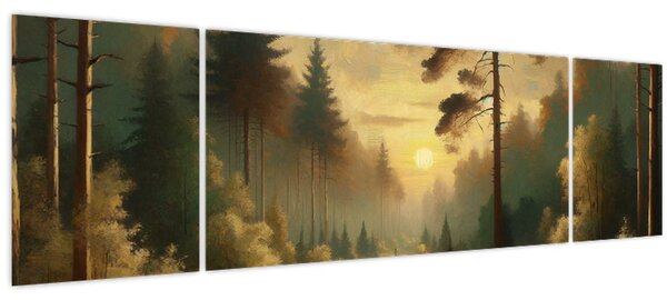 Obraz - Slunce zářící lesem (170x50 cm)