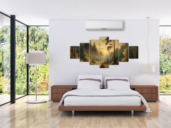 Obraz - Slunce zářící lesem (210x100 cm)