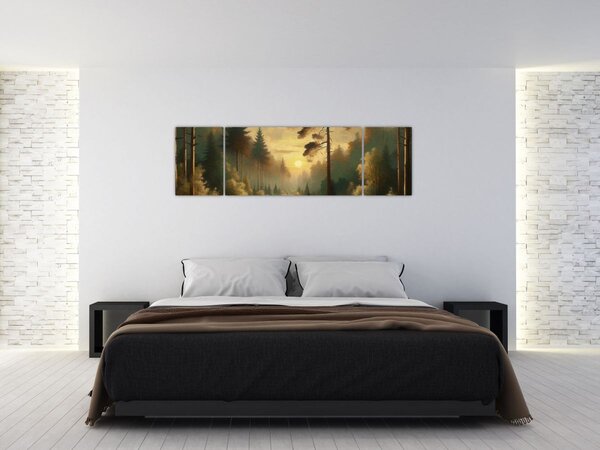 Obraz - Slunce zářící lesem (170x50 cm)