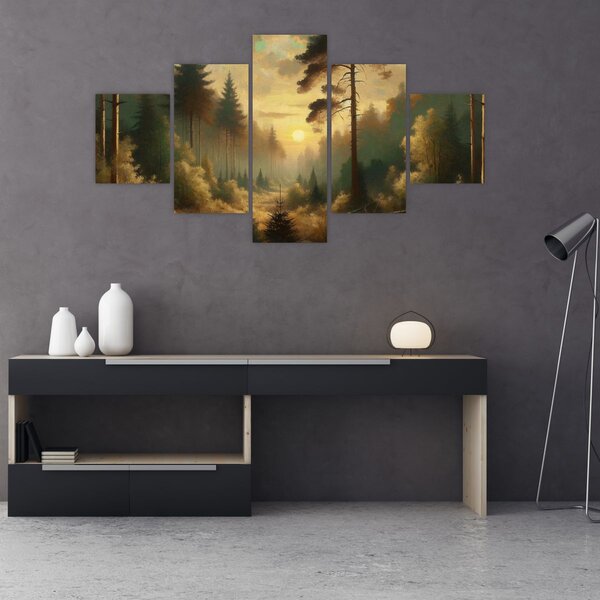 Obraz - Slunce zářící lesem (125x70 cm)
