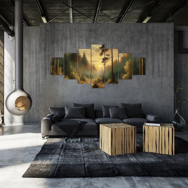 Obraz - Slunce zářící lesem (210x100 cm)