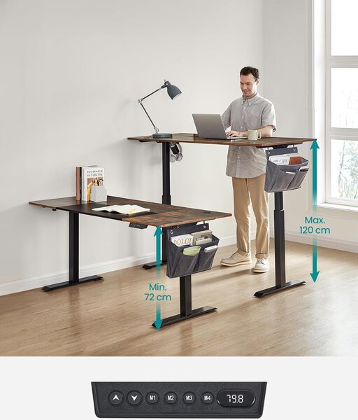 SONGMICS Elektricky nastavitelný psací stůl Vasagle Foral 160 cm hnědo-černý