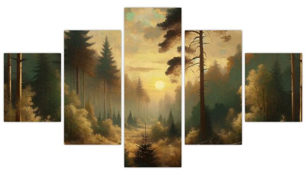 Obraz - Slunce zářící lesem (125x70 cm)