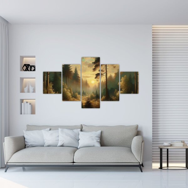 Obraz - Slunce zářící lesem (125x70 cm)