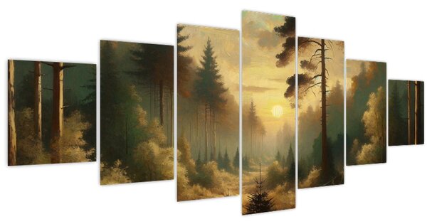 Obraz - Slunce zářící lesem (210x100 cm)