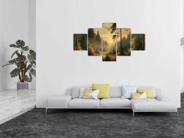 Obraz - Slunce zářící lesem (125x70 cm)