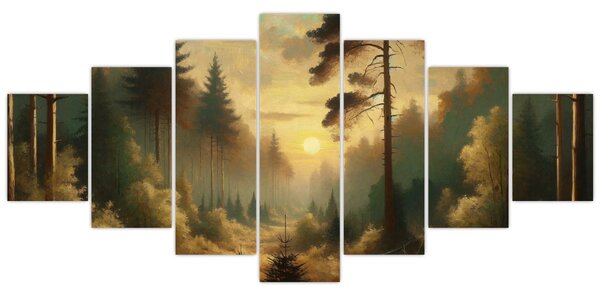 Obraz - Slunce zářící lesem (210x100 cm)