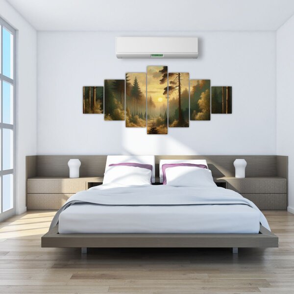 Obraz - Slunce zářící lesem (210x100 cm)