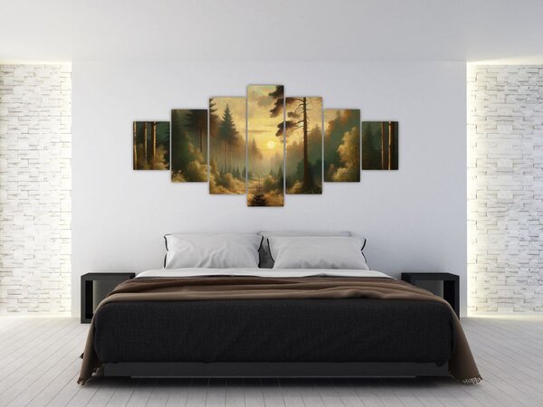 Obraz - Slunce zářící lesem (210x100 cm)