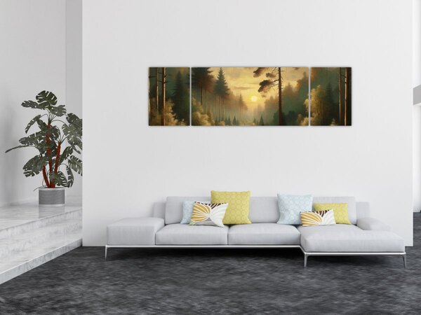 Obraz - Slunce zářící lesem (170x50 cm)