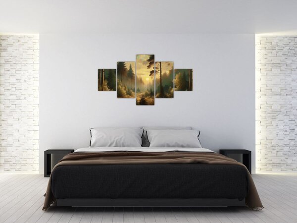 Obraz - Slunce zářící lesem (125x70 cm)