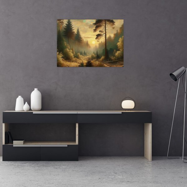 Obraz - Slunce zářící lesem (70x50 cm)