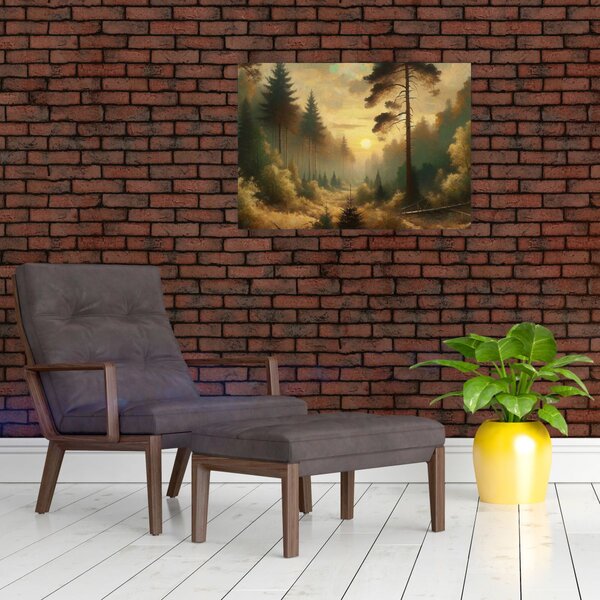 Obraz - Slunce zářící lesem (70x50 cm)