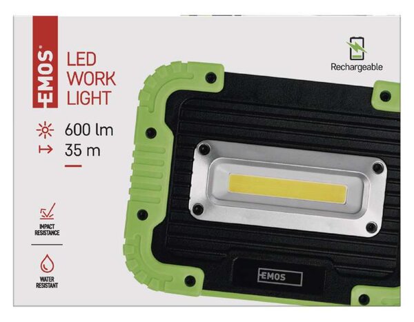 Emos P4534 - Pracovní přenosný dobíjecí LED reflektor 5W, 600lm, 3000mAh (Přenosný LED reflektor, AKU nabíjení přes USB)