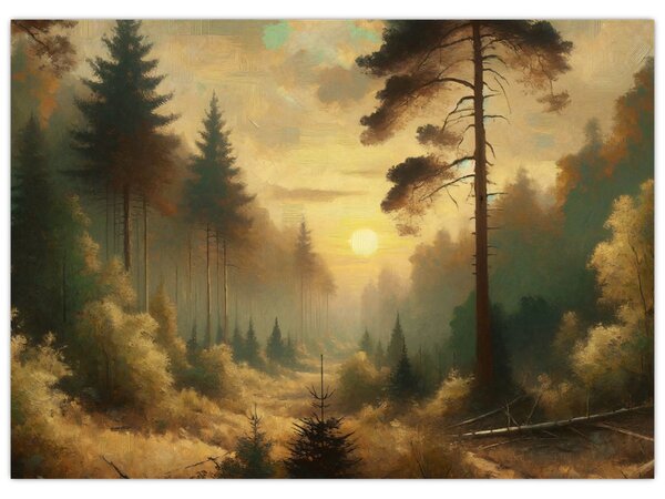 Obraz - Slunce zářící lesem (70x50 cm)