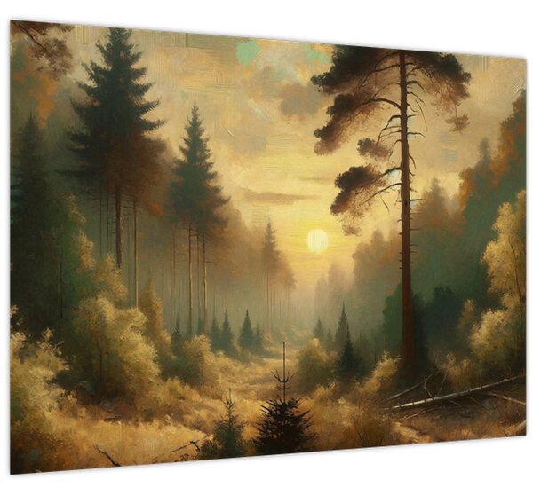 Obraz - Slunce zářící lesem (70x50 cm)